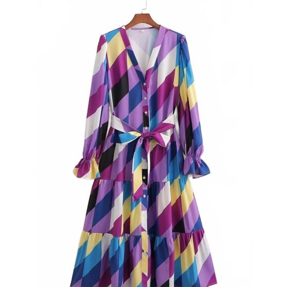 SUNDAYUP Dresses & Skirts - NEW SUNDAYUP women's disco queen dress in purple, blue, & yellow